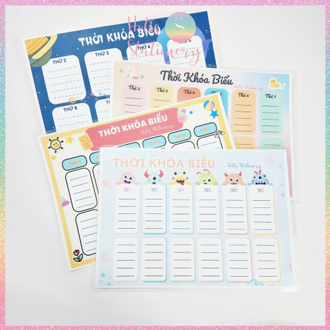 [HOTIS] Thời khóa biểu A4 ép nhựa tẩy xóa dược, lịch học nhiều mẫu thiết kế dễ thương - Tặng kèm 1 bút lông bảng