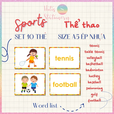 [HOTIS] Set 10 Flashcard A5 học từ vựng Tiếng Anh tiểu học theo chủ đề, thẻ học từ vựng cho bé