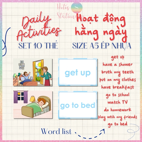 [HOTIS] Set 10 Flashcard A5 học từ vựng Tiếng Anh tiểu học theo chủ đề, thẻ học từ vựng cho bé