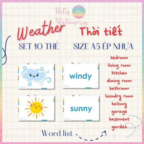[HOTIS] Set 10 Flashcard A5 học từ vựng Tiếng Anh tiểu học theo chủ đề, thẻ học từ vựng cho bé