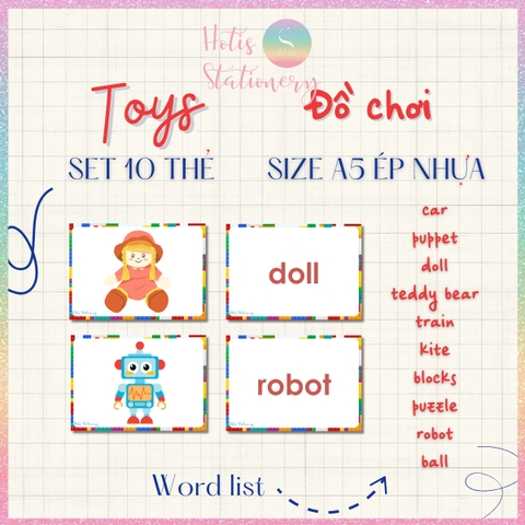 [HOTIS] Set 10 Flashcard A5 học từ vựng Tiếng Anh tiểu học theo chủ đề, thẻ học từ vựng cho bé