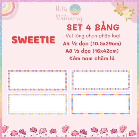 [HOTIS] Set 4 Mini Board size A4 A3, Bảng viết câu, viết từ, bảng phụ ép nhựa dán bảng, thẻ từ dán bảng