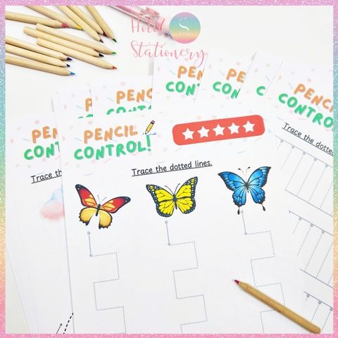 [HOTIS] Bé làm quen các nét cơ bản, bộ học liệu Montessori 20 tờ tô nét đứt cho bé, giấy A4 in màu