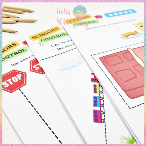 [HOTIS] Tô nét đứt, luyện nét cơ bản, tô màu cho bé 3-6 tuổi, rèn luyện tư duy, học liệu Montessori