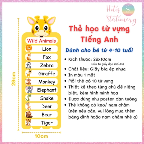 [HOTIS] Thẻ từ vựng Tiếng Anh cho bé từ 4-10 tuổi, ép nhựa, giáo cụ dạy học - Kèm file nghe