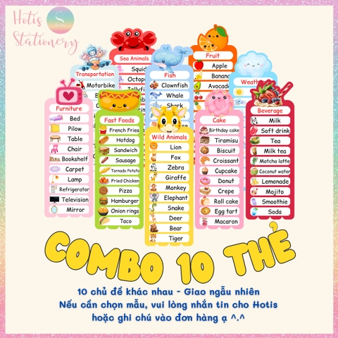 [HOTIS] Combo 20 Thẻ từ vựng Tiếng Anh cho bé từ 4-10 tuổi, ép nhựa, giáo cụ dạy học - Kèm file nghe