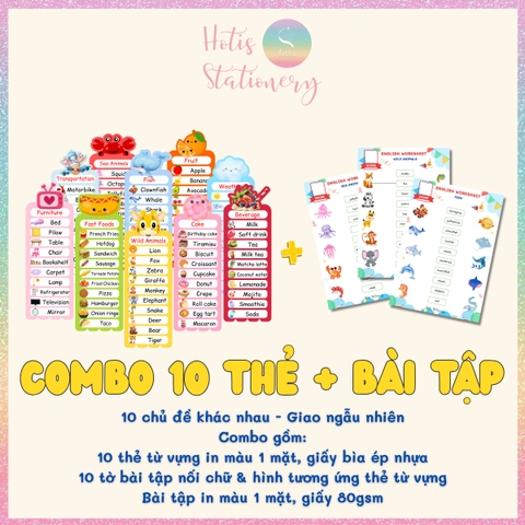 [HOTIS] Combo 20 Thẻ từ vựng Tiếng Anh cho bé từ 4-10 tuổi, ép nhựa, giáo cụ dạy học - Kèm file nghe