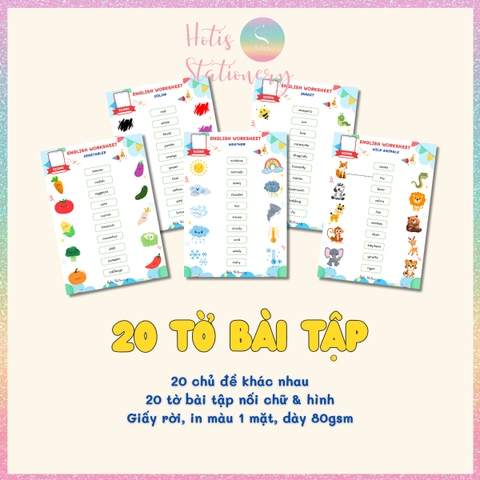 [HOTIS] Combo 20 Thẻ từ vựng Tiếng Anh cho bé từ 4-10 tuổi, ép nhựa, giáo cụ dạy học - Kèm file nghe