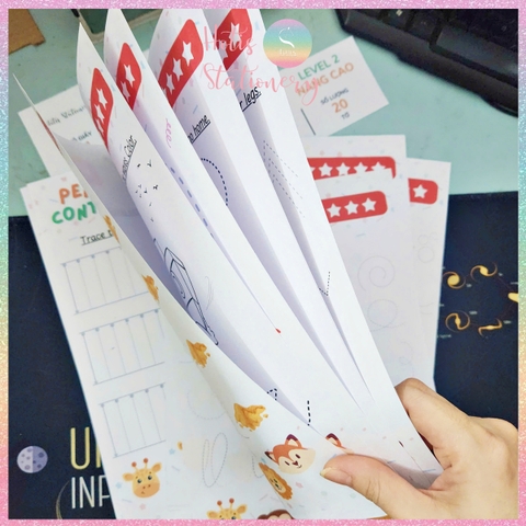 [HOTIS] Bé làm quen các nét cơ bản, bộ học liệu Montessori 20 tờ tô nét đứt cho bé, giấy A4 in màu