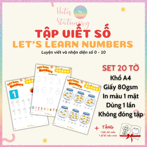 [HOTIS] Bé làm quen số đếm 1-10, bộ học liệu Montessori 20 tờ học toán cho bé, giấy A4 in màu