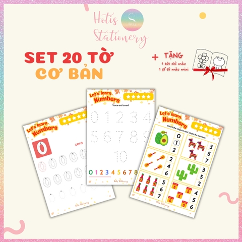 [HOTIS] Bé làm quen số đếm 1-10, bộ học liệu Montessori 20 tờ học toán cho bé, giấy A4 in màu