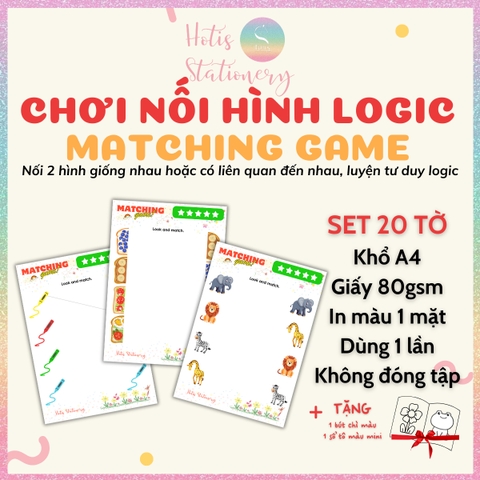 [HOTIS] Chơi nối hình tăng khả năng tư duy cho bé, bộ học liệu Montessori Tiếng Anh 20 tờ, giấy A4 in màu