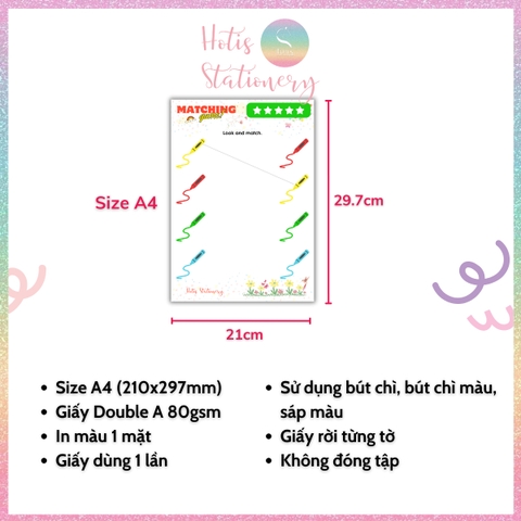 [HOTIS] Chơi nối hình tăng khả năng tư duy cho bé, bộ học liệu Montessori Tiếng Anh 20 tờ, giấy A4 in màu