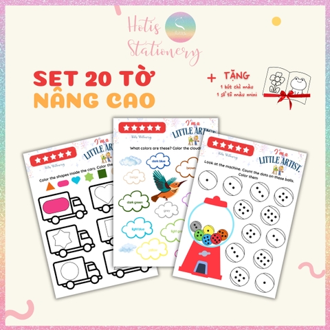 [HOTIS] Bé nhận biết màu sắc tập tô màu, bộ học liệu Montessori Tiếng Anh 20 tờ, giấy A4 in màu