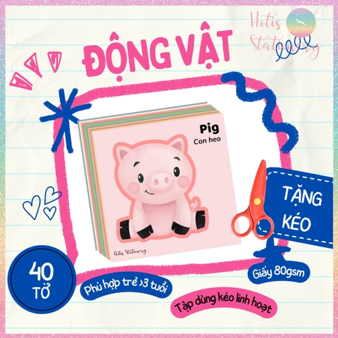 [HOTIS] Set 40 tờ bé làm quen cách cầm kéo tập cắt giấy và học từ vựng Tiếng Anh, đồ chơi phát triển kỹ năng