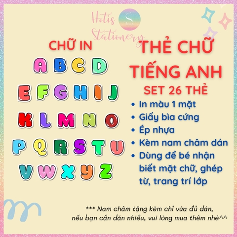 [HOTIS] Thẻ chữ cái Anh Việt dạy bé nhận biết chữ, trang trí lớp học, giáo cụ dạy học