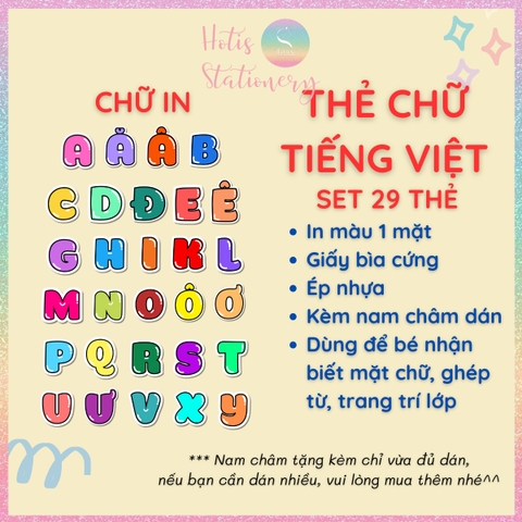 [HOTIS] Thẻ chữ cái Anh Việt dạy bé nhận biết chữ, trang trí lớp học, giáo cụ dạy học