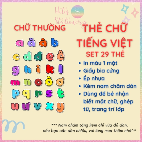 [HOTIS] Thẻ chữ cái Anh Việt dạy bé nhận biết chữ, trang trí lớp học, giáo cụ dạy học