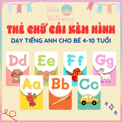 [HOTIS] Bộ 26 thẻ flashcard A6 / A5 chữ cái Tiếng Anh dạy bé nhận biết chữ in chữ thường giáo cụ dạy học