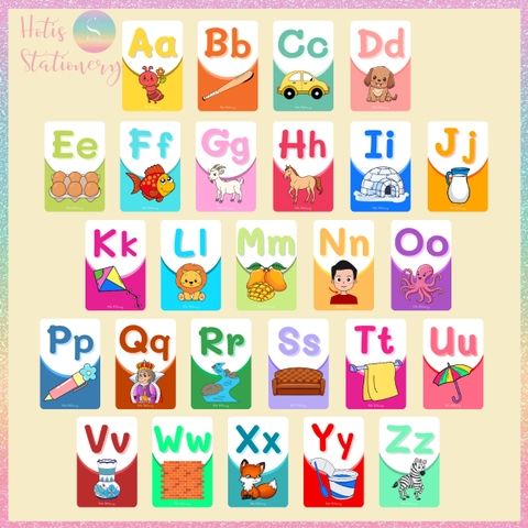 [HOTIS] Bộ 26 thẻ flashcard A6 / A5 chữ cái Tiếng Anh dạy bé nhận biết chữ in chữ thường giáo cụ dạy học