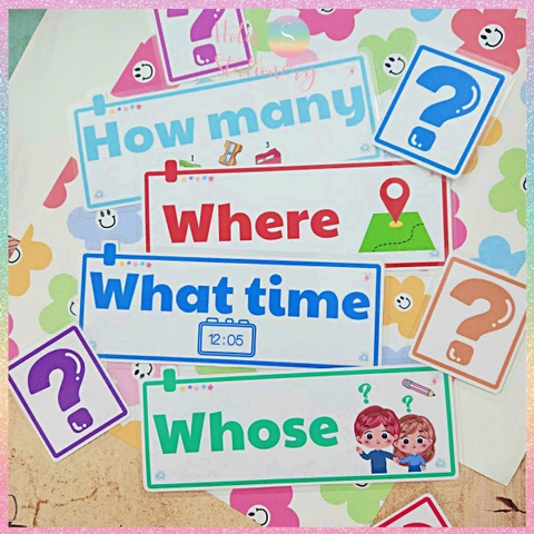 [HOTIS] Bộ 16 Thẻ Từ Hỏi Tiếng Anh WH-Question Dán Bảng - Giáo Cụ Dạy Học Tiểu Học, Chất Liệu Bìa Cứng Ép Nhựa