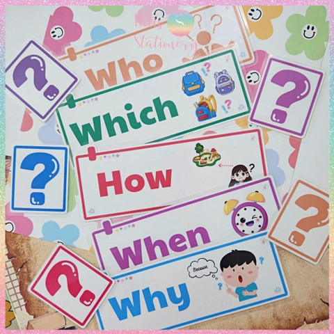 [HOTIS] Bộ 16 Thẻ Từ Hỏi Tiếng Anh WH-Question Dán Bảng - Giáo Cụ Dạy Học Tiểu Học, Chất Liệu Bìa Cứng Ép Nhựa