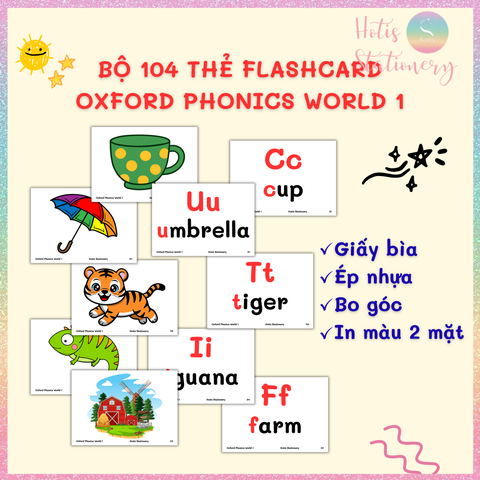 [HOTIS] Bộ 104 Thẻ Flashcard Oxford Phonics World I Học Tiếng Anh Cho Bé - Ép Nhựa Chống Nước Cao Cấp