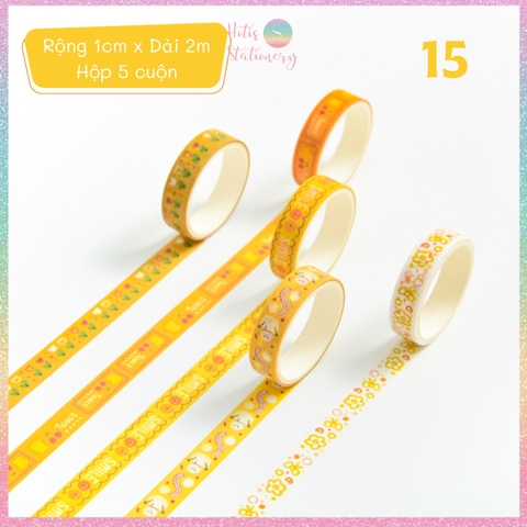 [HOTIS] Hộp 5 cuộn washi tape có hoa văn đa dạng - Rộng 1cm, Dài 2m