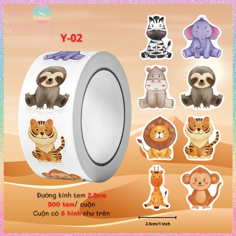 [HOTIS] Cuộn 500 tem sticker hoạt hình cute, tem dán trang trí, nhãn dán khen thưởng học sinh tạo động lực