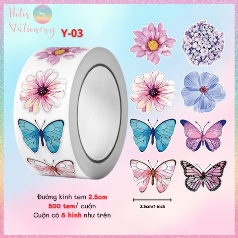 [HOTIS] Cuộn 500 tem sticker hoạt hình cute, tem dán trang trí, nhãn dán khen thưởng học sinh tạo động lực