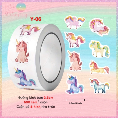 [HOTIS] Cuộn 500 tem sticker hoạt hình cute, tem dán trang trí, nhãn dán khen thưởng học sinh tạo động lực