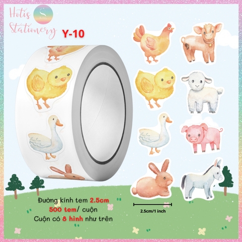 [HOTIS] Cuộn 500 tem sticker hoạt hình cute, tem dán trang trí, nhãn dán khen thưởng học sinh tạo động lực