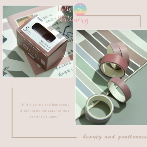Hộp 5 cuộn washi tape màu trơn dài 2m