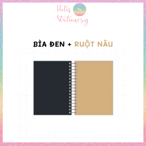 [HOTIS] Sổ lò xo bìa cứng kraft nâu đen - Khổ B5/ A5/ 32K - 50 tờ - 80gsm