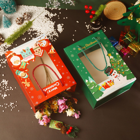 [HOTIS] Túi giấy đựng quà tặng Giáng Sinh Noel Merry Christmas mặt kính trong suốt, hộp quà Noel Mini