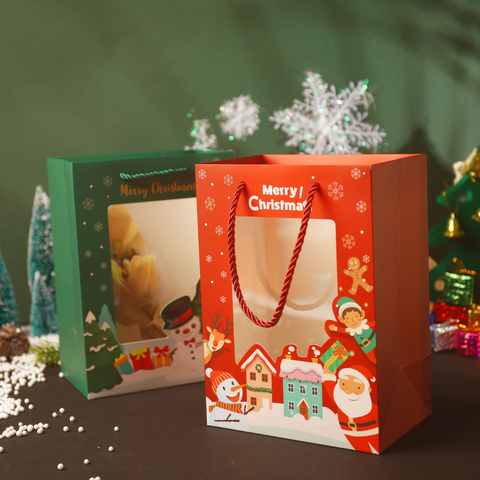 [HOTIS] Túi giấy đựng quà tặng Giáng Sinh Noel Merry Christmas mặt kính trong suốt, hộp quà Noel Mini