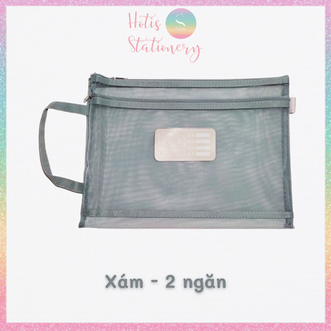 [HOTIS] Túi lưới đựng tài liệu khổ A4 màu Morandi, xuyên thấu, có khóa kéo, siêu tiện lợi