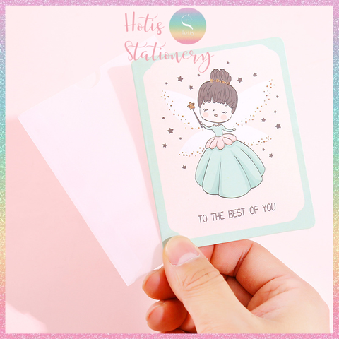 [HOTIS] Thiệp giấy mini gấp gọn kèm bao giấy can - 10 x 8cm - 12 mẫu