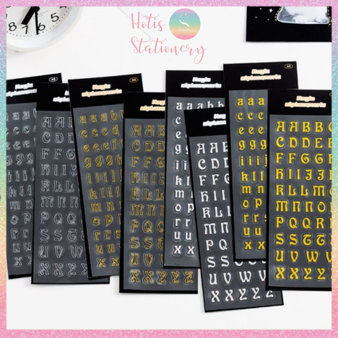 [HOTIS] Sticker chữ in hoa/ thường màu vàng bạc ánh kim trang trí sổ bullet journal