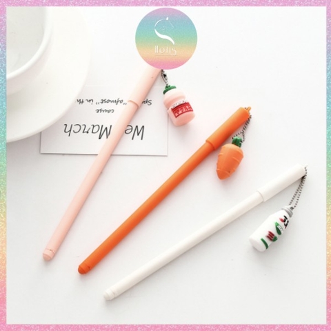 [HOTIS] Bút gel có dây treo củ cà rốt siêu đáng yêu - Ngòi 0.5mm mực đen
