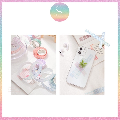 [HOTIS] Washi cuộn caro tape màu pastel tinh tế - Dài 3m