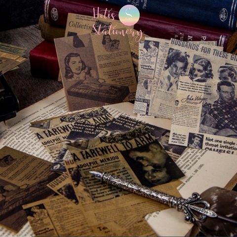 [HOTIS] Set giấy nền retro vintage họa tiết báo cũ chữ Tiếng Anh - 60 tờ