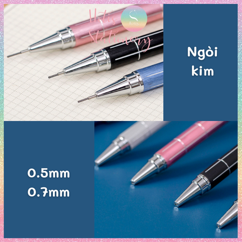 [HOTIS] Bút chì bấm kim ngòi 0.5/ 0.7mm, thân bút bằng kim loại có kẻ rãnh sọc