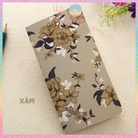 [HOTIS] Sổ tay mini vintage STYLE hoa văn cổ điển giấy kraft nâu - Khổ 17.2x9cm - 48 trang