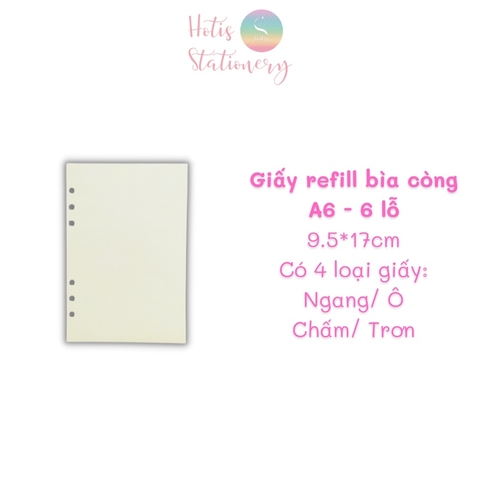[HOTIS] Giấy refill bìa còng binder notebook A7/ A6/ A5/ B5/ A4