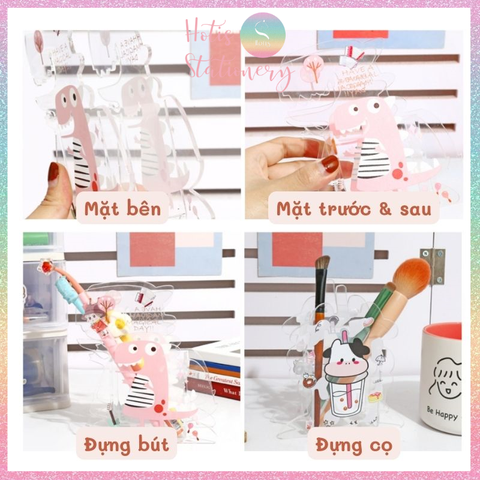 [HOTIS] Ống đựng bút acrylic trong suốt để bàn, hộp đựng cọ trang điểm - Nhiều hình dễ thương