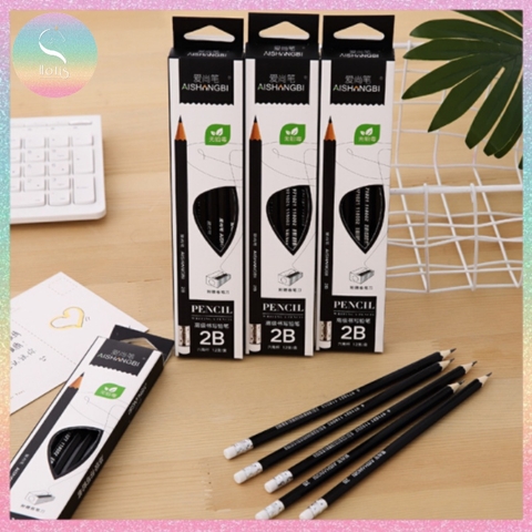 [HOTIS] Bút chì gỗ lục giác 2B vỏ màu đen