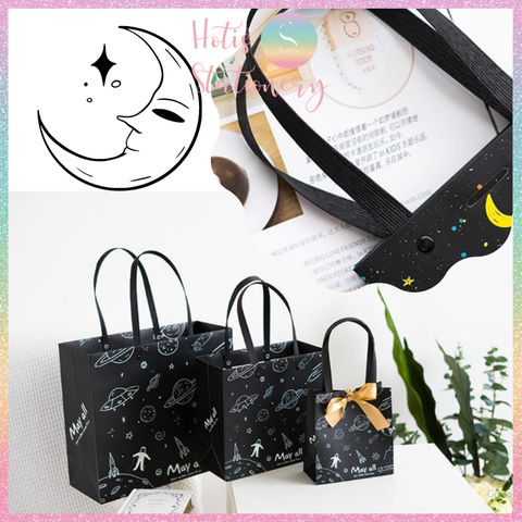 [HOTIS] Túi quà tặng hành tinh đen huyền bí có quai xách và tặng kèm ruy băng thắc nơ