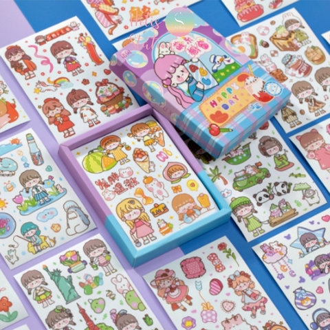 [HOTIS] 50 MẪU - Sticker dán sổ hoạt hình Colorful Dream - 50 tờ/ hộp