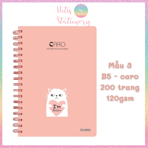 HOTIS Sổ lò xo kép Klong caro B5 200 trang, bìa cứng